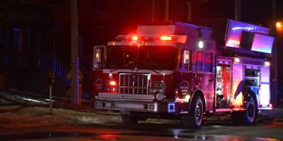 Barrie Fire truck responding to an emergency call in Barrie