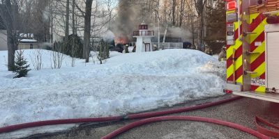 Tiny Township firefighters respond to a fully engulfed house fire on Macedonia Circle on March 8, 2026.