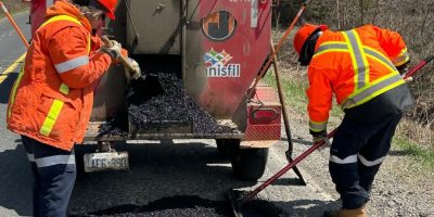 Town of Innisfil Operations Team members repairing potholes on a roadway