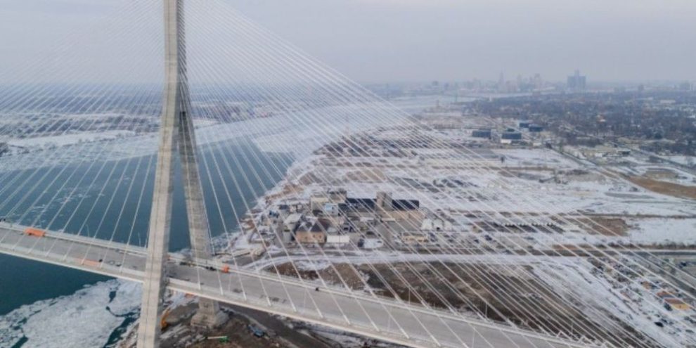 Construction continues on the Gordie Howe International Bridge in Windsor, Ontario.