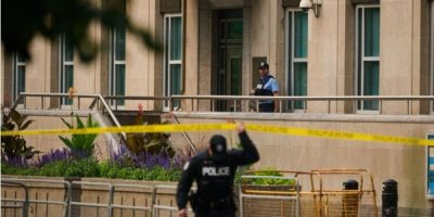 Police investigate outside the U.S. Consulate in Toronto after an early morning shooting on July 27, 2026.