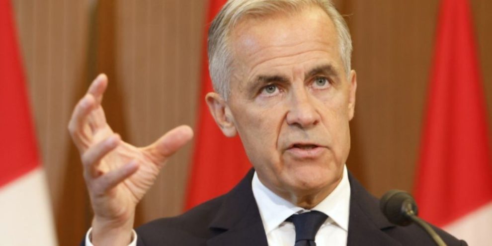 Prime Minister Mark Carney speaks at a news conference about Canada-U.S. trade