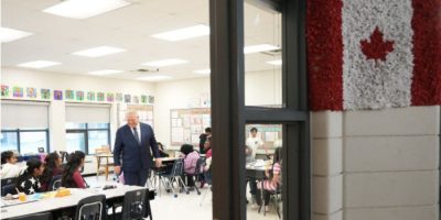 Ontario Premier Doug Ford visits students at Highfield Junior Public School in Toronto on March 11, 2026