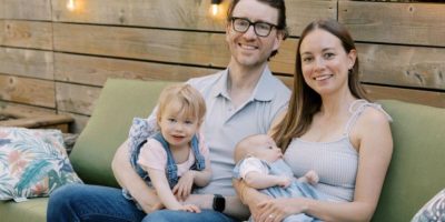 Alex Shved and Agata Zieba pose with their two daughters