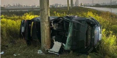 Barrie Police Service image of a rollover crash on Veterans Drive in Barrie on October 13, 2026.